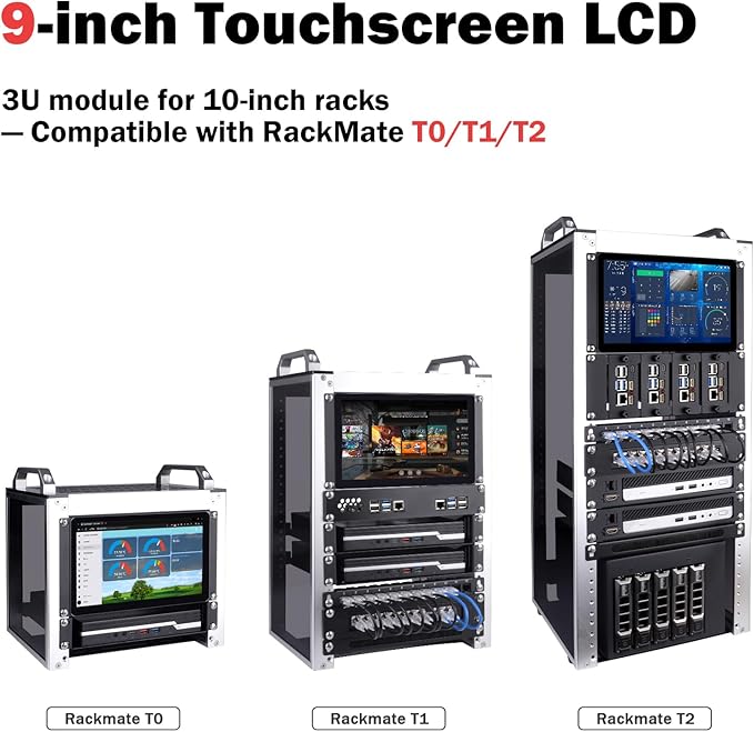 GeeekPi 9 inch 1280x720 LCD Touch Screen 3U Rack Mount Monitor for DeskPi RackMate T0/T1/T2/T0 Plus/T1 Plus/TL1 Server Cabinet and 10 inch Mini Server Rack