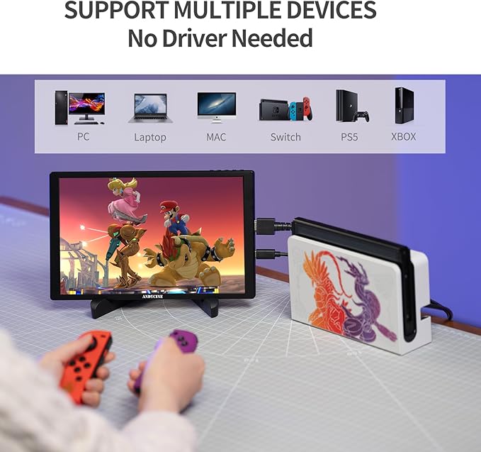 ANDYCINE N10 Portable Monitor 10.1 Inch Mini Touch 1920x1200 IPS Screen HDMI USB C in 350nits 60Hz 1000:1 Contrast Display with Bracket &amp Speakers for LaptopPCPS4/5SwitchMacXbox