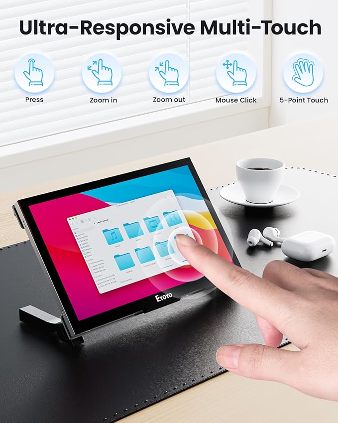 Eyoyo Raspbery Pi Screen 7-inch: 1024×600 LCD Capacitive Touchscreen Monitor with Stand Mini Portable HDMI Monitors IPS Touch Display for Raspbery Pi 5/4/3/2/Zero Windows/Linux/Android