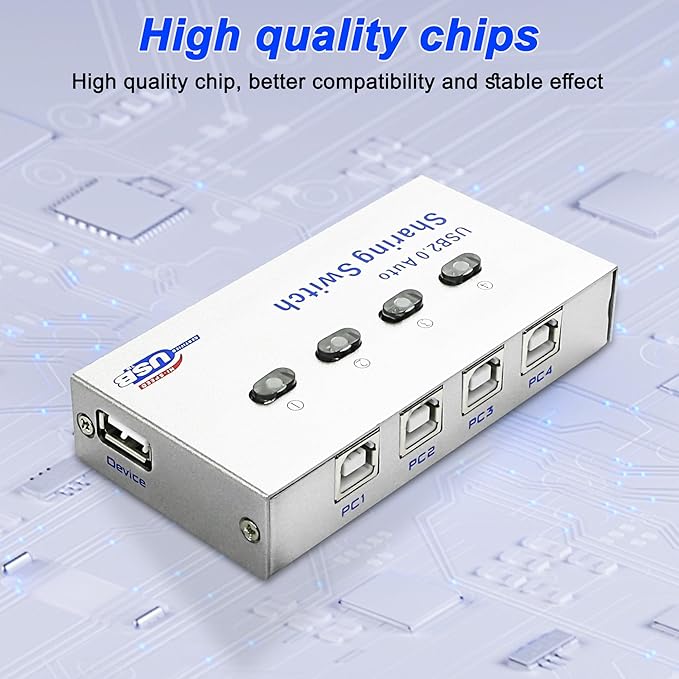 XMSJSIY USB 2.0 Sharing Switch Selector 4 in 1 Out Printer Sharer Switcher 4 PC to 1 Splitter Hub for PCPrinterScannerKeyboard PlotterCard Reader -1 PCS