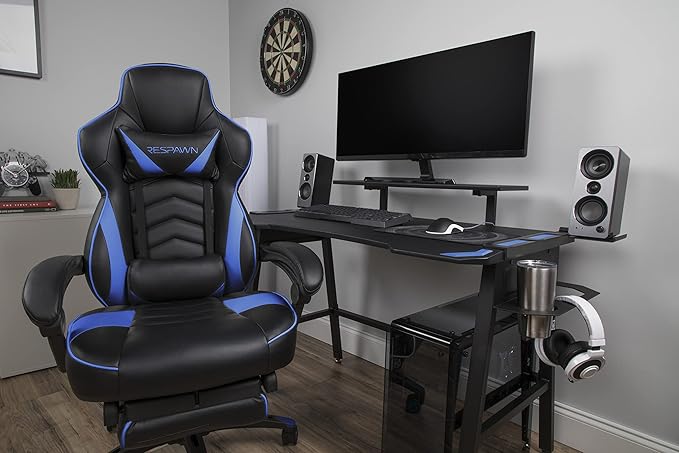 RESPAWN 110 Ergonomic Gaming Chair with Footrest Recliner - Racing Style High Back PC Computer Desk Office Chair - 360 Swivel Adjustable Lumbar Support Headrest Pillow Padded Armrests - 2019 Blue