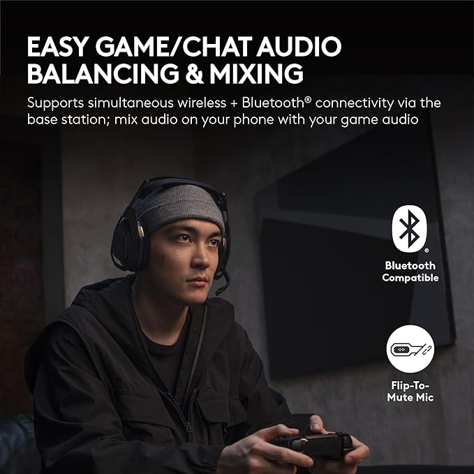 Logitech G Astro A50 X Multi-Platform Wireless Gaming Headset + Base Station for PS5/Xbox/PC: PLAYSYNC Video &amp Audio Switcher HDMI 2.1 4K 120Hz VRR &lt24bit/48kHz 24hr Battery 2.4GHz &amp BT