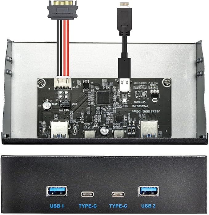 NFHK 10Gbps USB 3.1 Type-A &amp Type-C HUB 4 Ports Front Panel to Motherboard Type-E Connector Cable 10Gbps for 5.25 CD-ROM Bay Tray