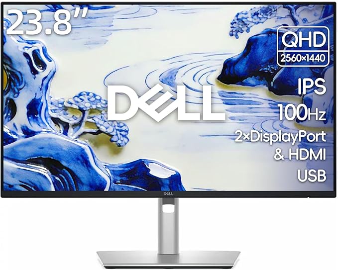 Dell P2425DE 24 QHD Monitor 100Hz 1500:1 Contrast Ratio 99% sRGB Anti-Glare USB C HDMI USB-A VGA DisplayPort RJ45 Ethernet Port Height Tilt Swivel Pivot Silver