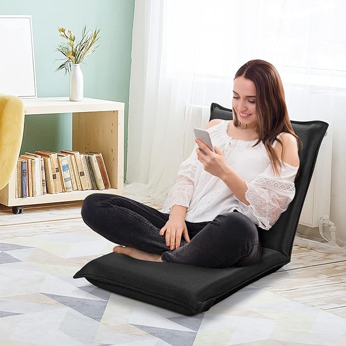 S AFSTAR Adjustable Floor Chair Set of 2 Cushioned Lounger Recliner with 6-Position Comfortable Back Support &amp Thick Padded Lazy Sofa Floor Gaming Chair Floor Seat for Gaming Reading Meditation