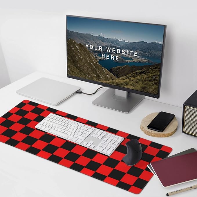 Black Red Checkered Mouse Pad Large Desk Mat for Keyboard and Mouse Non-Slip Gaming Mousepad Office Desk Accessories for Computer 35.4x15.7Inch