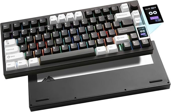 YUNZII AL80 Wireless Mechanical KeyboardFull Aluminum CNC Smart LCD DisplayHot Swappable Gasket Mount 75% Layout with KnobBT/2.4G/USB-CQMK/VIA Support for Win/Mac (Black Gateron Zero Switch)