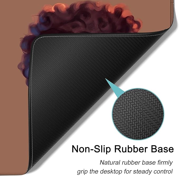 Desk Pad Extended Large Mouse Pad with Stitched Edges (31.5X11.8In) Ergonomic Mouse Wrist Rest Support Waterproof Computer Keyboard Mouse Mat Cute African Black Girls XXL Brown Gaming Mouse Pad