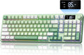 Keymatic Gaming Keyboard Wireless Creamy Keyboard with Media Knob &amp Screen Cute Keyboard Mechanical Feeling Membrane Keyboard with Number Pad RGB Backlit Tri-Mode BT/2.4GHz/USB-C - Green