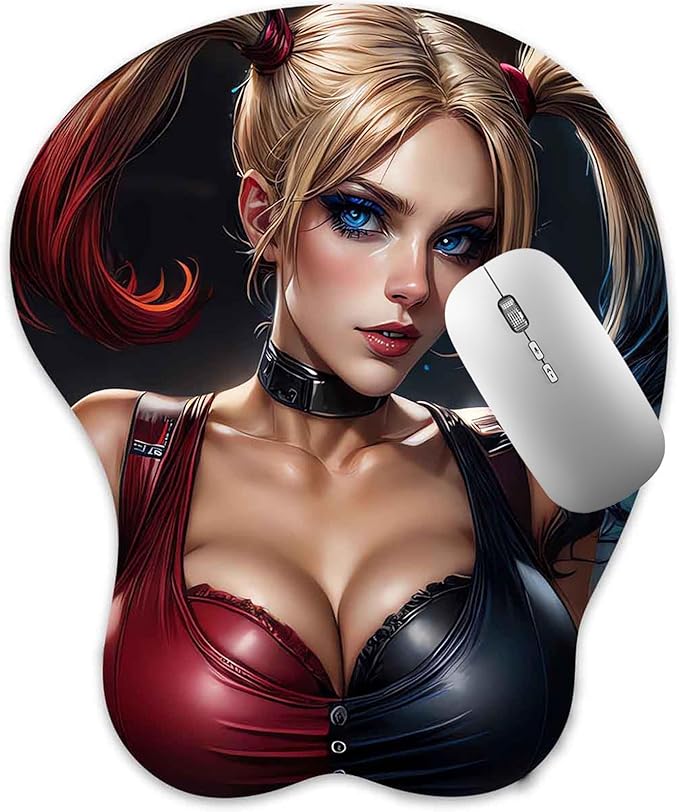 3D Mouse Pad Oppai Mousepad with Soft Gel Wrist Rest Anime Manga Gaming Boob pad Anti-Slip Mouse Mat (Quin)