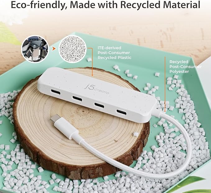 j5create 4-in-1 Pink USB-C to 4-Port Type-C Hub(Eco-Friendly) Hub with Four 10 Gbps Type-C Ports | Compatible with MacBook Pro MacBook Air iPad Mac mini and More Type C Devices and More(JCH345ER)