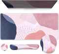iCasso Desk Mat Gaming Mouse Pad Wrist Support Set XXL Large Mousepad + Keyboard Wrist Rest+Mouse Wrist Rest+Coastert with Ergonomic Design for Home Office Computer (C-Four-Pink-Block)