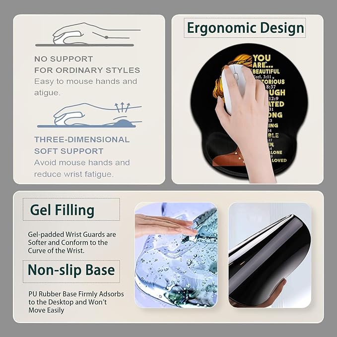 Large Mouse Pad Ergonomic Mouse Pad with Wrist Rest and Keyboard Wrist Rest 4 in 1 Set 31.5 x11.8 inch Extended Desk Pad for Home Office African American Black Queen Women XXL Gaming Mouse Mat