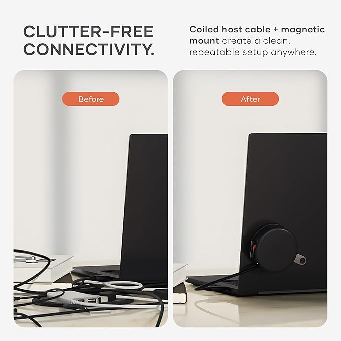 Satechi OntheGo™ 7-in-1 USB-C Hub Compact Magnetic Multiport Adapter 100W PD HDMI 4K/60Hz Gigabit Ethernet 2×USB-A 5Gbps SD/microSD Reader Coiled Cable for Mac &amp Windows – Space Black