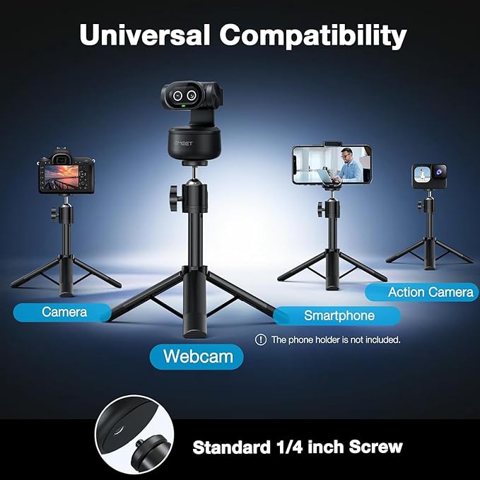 EMEET PIXY Dual-Camera AI-Powered PTZ Camera 4K with Tripod AI Tracking PDAF&ampAI Autofocus 0.2s 1/2.55'' Sony Sensor 3 Mics Presets 4K Webcam for Streaming OBS/Twitch/Switch 2 Compatible