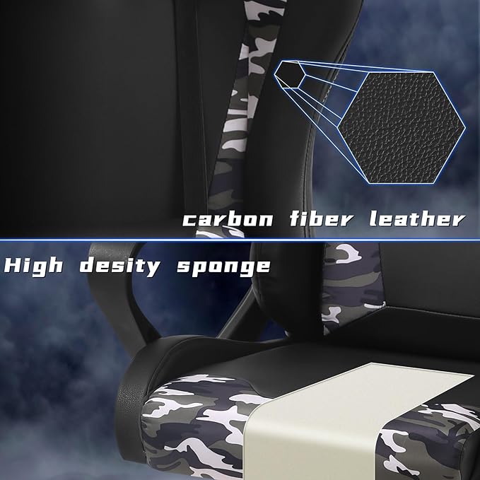 Camo Gaming Chair | Ergonomic High Back Desk Chair Racing Style with Lumbar Support Headrest &amp Arms - Heavy Duty Swivel Computer Chair for Office