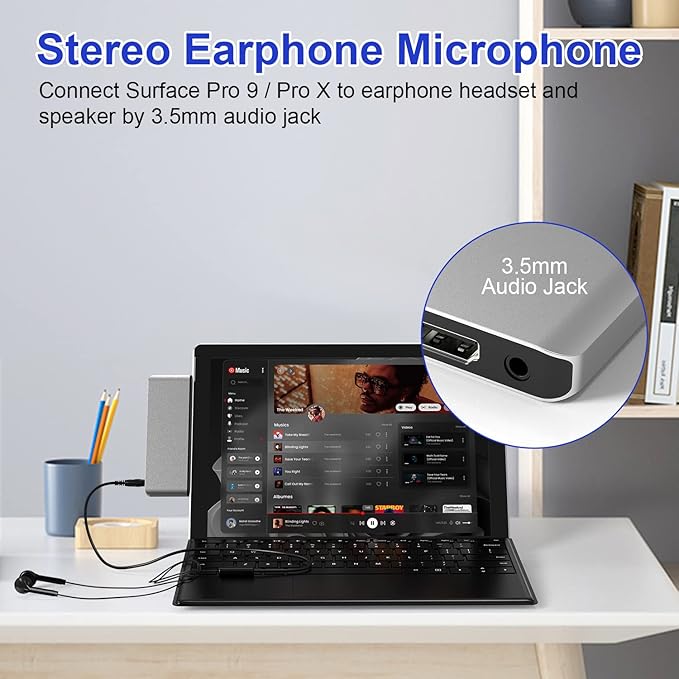 Surface Pro 9/Pro 11 USB Hub Docking Station with 4K HDMI USB-C Thunerbolt 4(8K@30Hz Video+40G Data+100W Power) 100M RJ45 2X USB3.0 SD TF 3.5mm Audio Triple Display for Surface Pro 11/10/9/X