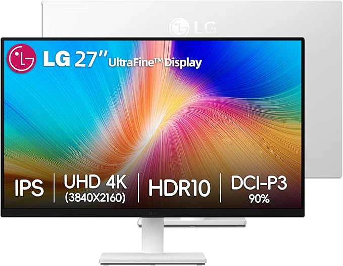 LG 27 4K UHD (3840x2160) IPS Monitor 60Hz Dynamic Action Sync Black Stabilizer HDR10 Reader Mode and Flicker Safe Anti-Glare OnScreen Control HDMI &amp DisplayPort Tilt Adjustable White