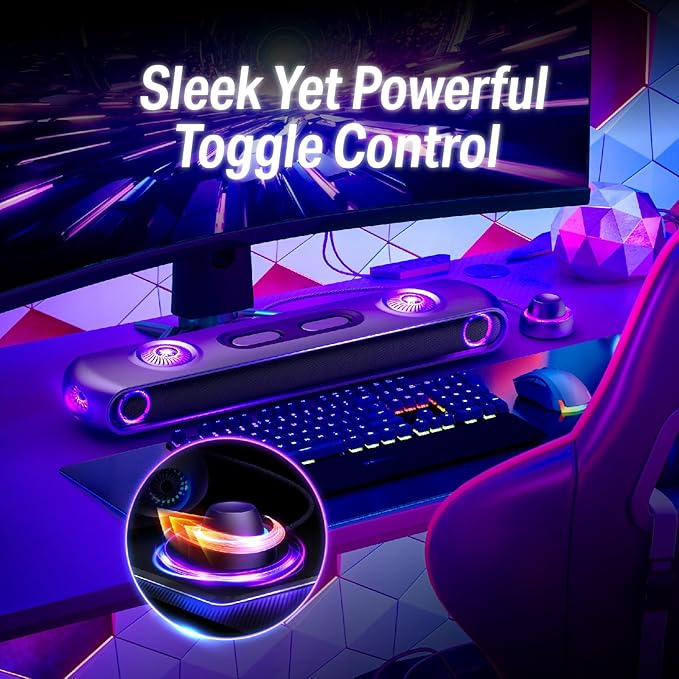 OXS Thunder Pro Gaming Soundbar with 5.1.2 Dolby Atmos Surround Sound System Built-in Woofer Bluetooth Multi-Connection 3 Pro Gamer Modes Sleek Toggle Design for Pcs and Gaming Consoles