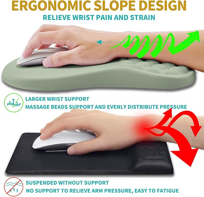 Hokafenle 2 in 1 Ergonomic Mouse Pad Wrist Support &amp Wrist Rest for Computer Keyboard Set with Relieve Carpal Tunnel Pain Massage Bulge and Full Memory Gel Design (2In1 Set Light Green)