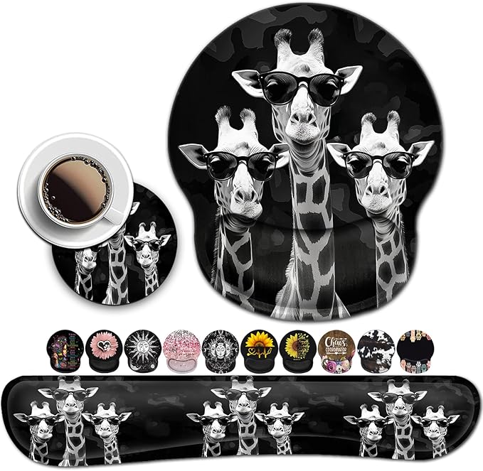Computer Mouse Desk Pad Mouse Pad Wrist Protector Printed with Cool Giraffes Ergonomically Non-Slip Rubber Comfortable Computer Keyboard Wrist Rest Desktop Decoration Office Accessories