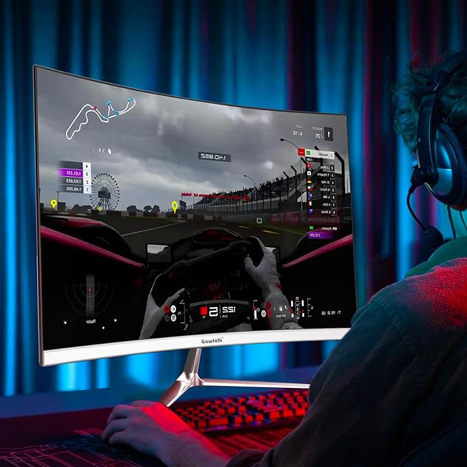 Gawfolk 24.5 Inch Gaming Curved Monitor Built-in Speakers 3000R 120Hz White PC Screen Full HD 1080P HDMI 2.0 VGA Wall Mount Compatible 75 * 75mm