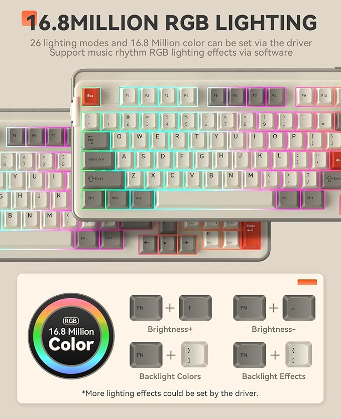 DAREU EK98pro Wireless Mechanical KeyboardTri-Mode BT/2.4GHz/USB-C Creamy Gaming Keyboard with Number PadPre-lubed Linear SwitchesGasket StructureHot Swappable CustomRGB Backlit for Win/Mac