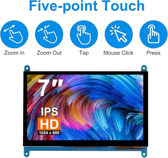 7 Inch IPS Touch Screen Display 1024×600 Capacitive Screen HDMI HD Screen Full View Color LCD Liquid Crystal Screen for Windows 10 8 7 BB Black etc