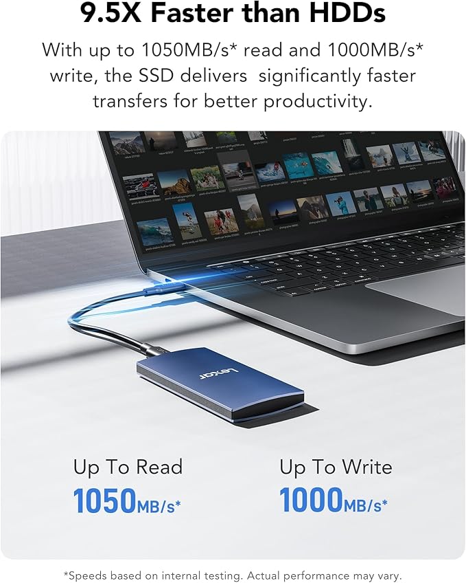 Lexar ES3 2TB External SSD USB 3.2 Gen2 Portable SSD PSSD Up to 1050MB/s Read 1000MB/s Write External Solid State Drive Compatible with iPhone 16/15 Series/Mac/PS5/XBOX/Laptop/PC Blue