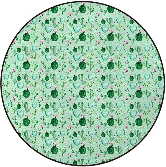 Multicolor Rug Non-Slip Round Area Rug for Bedroom Living Room Study PlayingCarpet Floor Mat Watercolors Display Spring Field Foliage Diameter 51 in