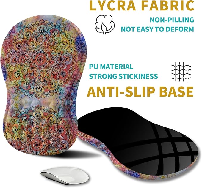 Hokafenle Ergonomic Mouse Pad Wrist Support Wrist Rest Mousepad for Carpal Tunnel Pain Relief with Integrated Memory Foam Slope Massage Bulge (11.8x7.9 inchMandala