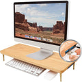 Wood Riser Monitor Stand with USB Ports Computer Stand w/Slot for Tablet &amp Cellphone Computer Riser w/Big Storage Dual Monitor Riser for PC Computer Laptop Printer