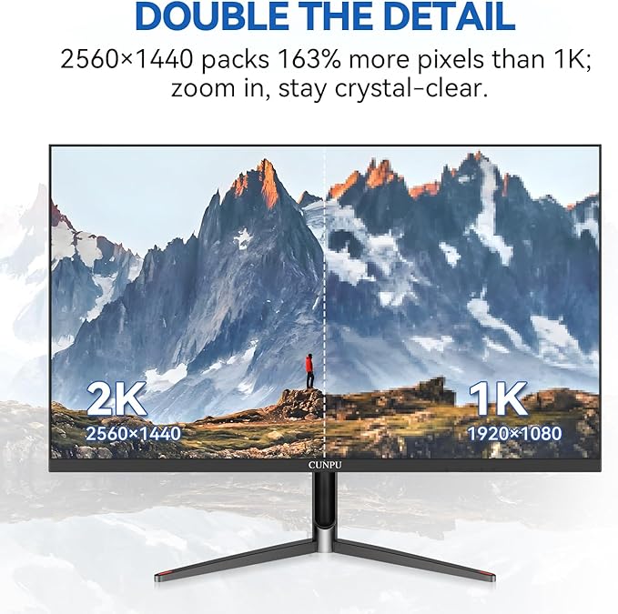 24 Inch 1440P MonitorQHD 100Hz IPS Monitor 99% sRGB Color Gamut16.7 Million Color Adaptive Sync Slim Frame HDMI/DP VESA Mountable for Gaming and Office