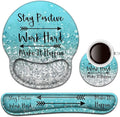 Keyboard Wrist Rest and Mouse Pad with Wrist Support Ergonomic Mouse Pad CoasterEasy Typing Pain ReliefKeyboard Mousepad SetStay Positive Work Hard and Make It Happen Blue Glitter