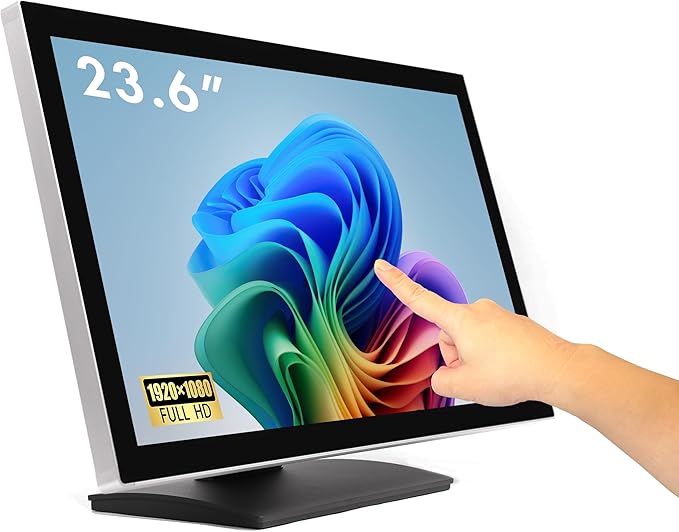ANGEL POS 23.6 Commercial Grade Metal Housing Capacitive LED Capacitive Multi-Touch HDMI VGA Monitor 16:9 Display 1920 x1080 Splash Proof Touchscreen Industrial Office Retail Restaurant