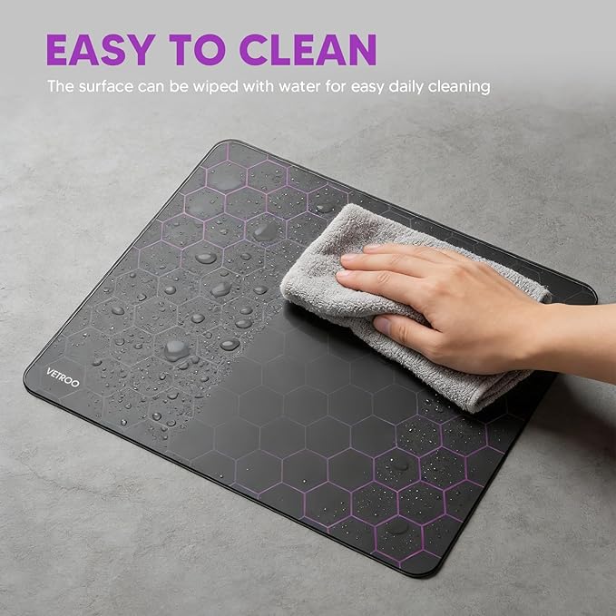 Vetroo GMP300 Tempered Glass Gaming Mouse Pad Micro-Etched 3mm Tempered Glass with Silicone Anti-Slip Base Multi-Layer Curing Smooth Operation for Esport &amp Work (Black)