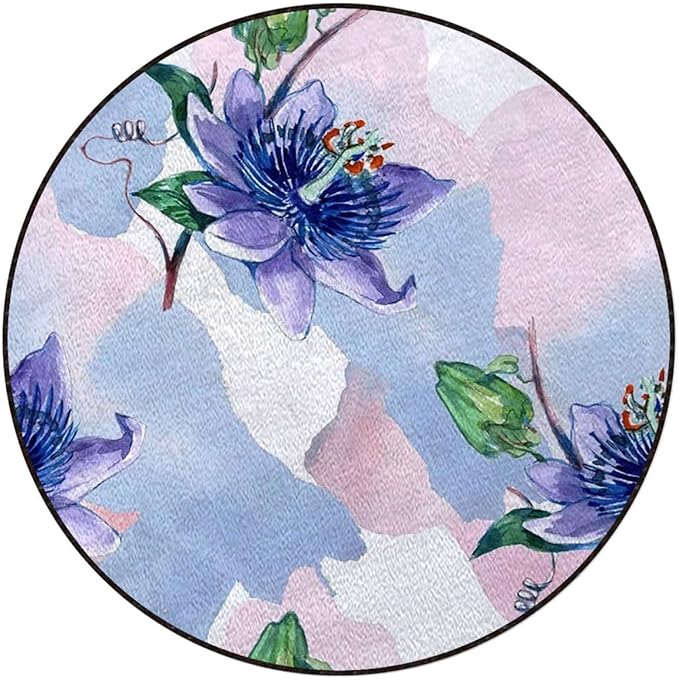 Romantic Flower Round Office Chair Mat for Hardwood Floor Computer Gaming Rolling Chair Mat Floor Protector Mat Desk Rug Rustic Floral Design LavenderPale Blue Green Diameter 35.5 in