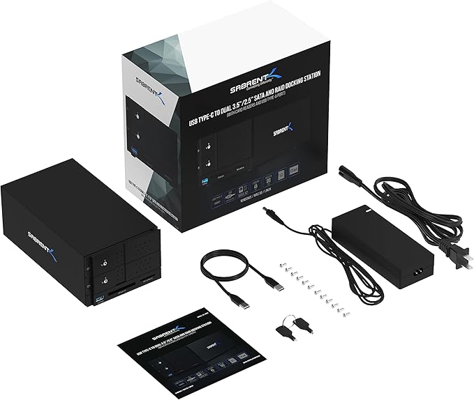 SABRENT USB Type C to Dual 3.5” SATA and RAID Docking Station with CFast/SD Card Readers and USB Type A Port (DS-2BCR)