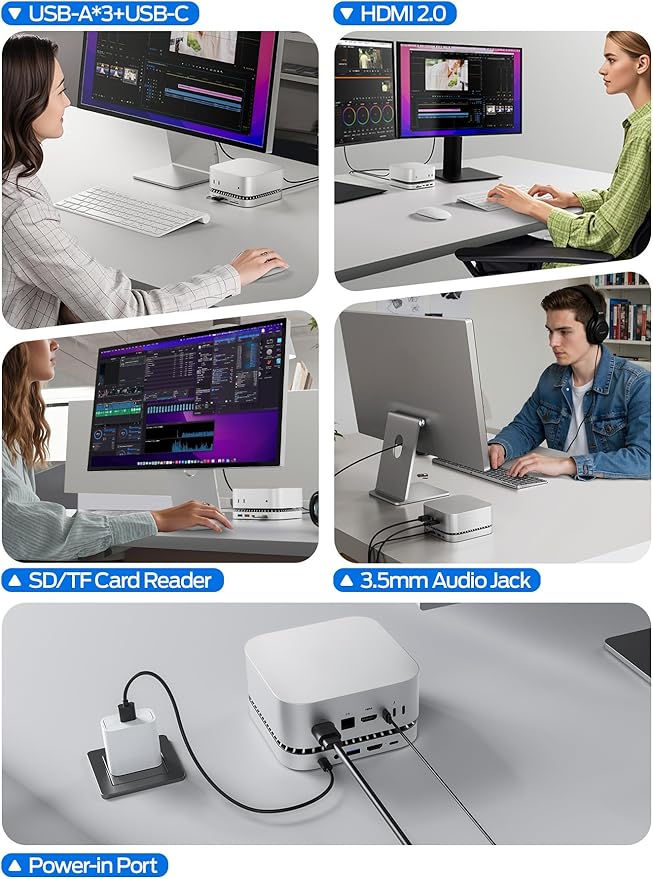 MOVE SPEED mini M4 Dock with 1TB NVMe SSD 10 in 1 Aluminum Stand Hub 10Gbps USB-C/A 4K60Hz HDMI SD/TF Reader Space-Saving Vertical Design