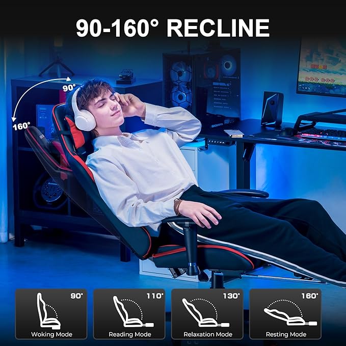 Gaming Chair with Footrest High Back Computer Chair Ergonomic Game Desk Chair Racing Executive Adjustable Swivel Rocker with Headrest and Lumbar Support