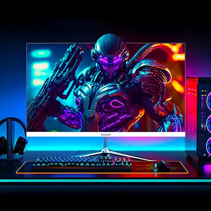 Gawfolk Gaming Monitor 24.5 Inch 200Hz Built-in Speakers 180hz PC Monitor FHD 1080P Frameless Computer Monitors VAsRGB 100% DisplayPort HDMI Eye Care Wall Mount Compatible (White)