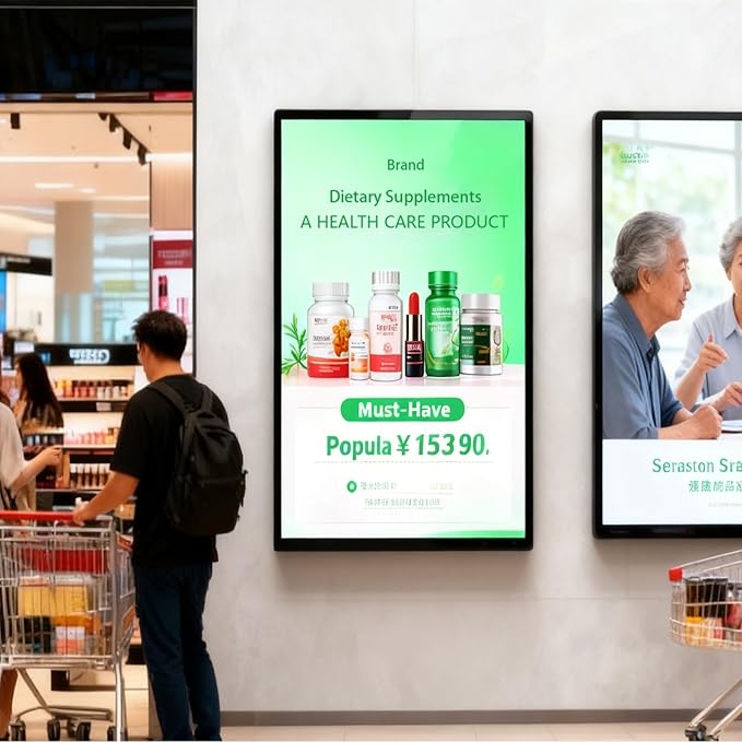 32 Inch FHD 500 Nits Slim Fit Frameless Commercial Display LCD Monitor Wall Mount Digital Signage RK3566 with HDMI Interface 4＋32 GB (Optional) Android 11 OS for Advertising Screen