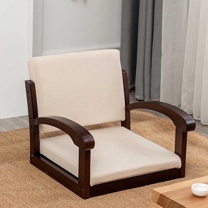 ELEFOCUS Floor Chair with Backrest Armchair - Japanese Legless Tatami Chair - Portable Home Single Chair with Cushion(Off White 2)