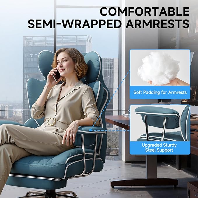 GTPLAYER Gaming ChairOffice Chair with Pocket Spring Lumbar Support Ergonomic Comfortable Wide Office Desk Computer Chair with Outward Fixed Soft Armrests and Footrest (Fabric Blue)