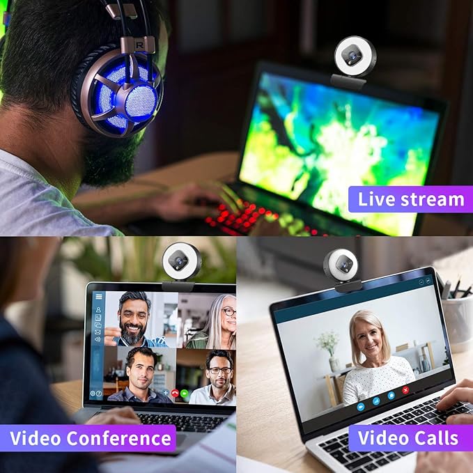 1080P Webcam for PC with Ring Light and Dual Microphone Auto-Focus Webcam for Streaming Adjustable Brightness Web Cam USB Webcam for Zoom Skype| YouTube | PC | Mac| Laptop Desktop
