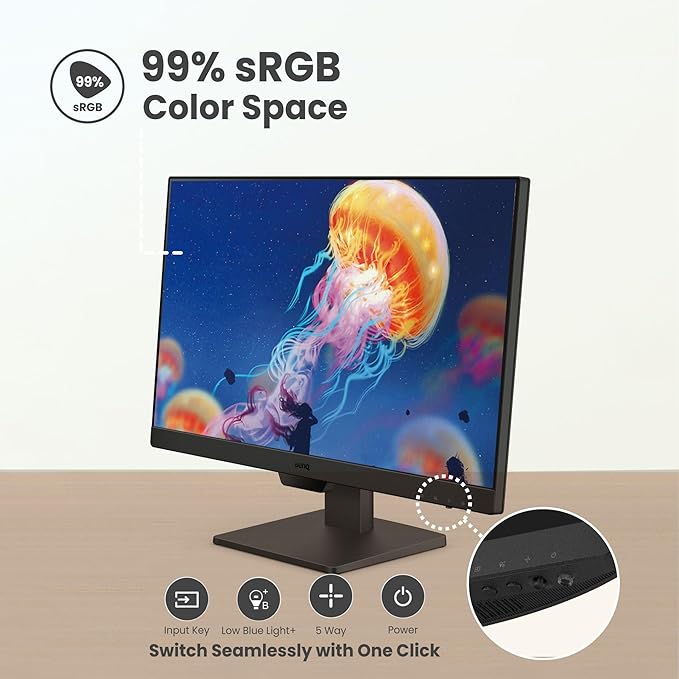 BenQ GW2490 24 Computer Monitor 100Hz FHD 1920x1080p IPS Eye-Care Tech VESA Mount Thin Bezel Low Blue Light Adaptive Brightness Wall Mount Built-in Speakers DisplayPort HDMI Port2