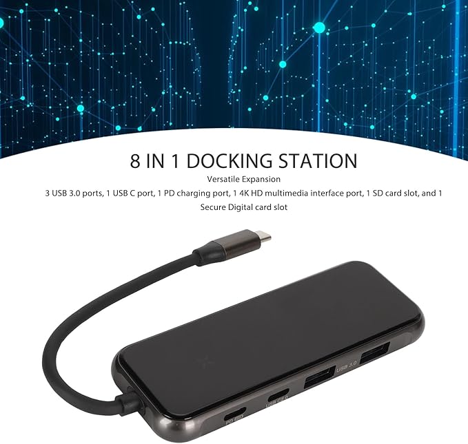 8 in 1 USB C Hub 4K HDMI PD Charging Adapter with 3 USB 3.0 SD/TF Card Reader for Laptop Phone Tablet