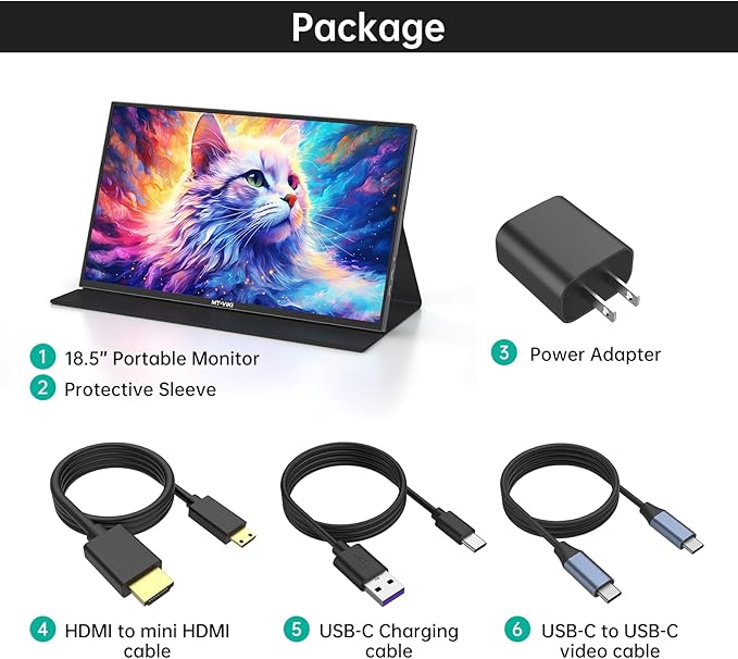 MT-VIKI 18.5 inch Portable Monitor 1080P 100Hz 72% NTSC Large Portable Screen Stand FHD IPS Screen HDR Gaming Display Travel Second Monitor for Mac PC Xbox PS4/5