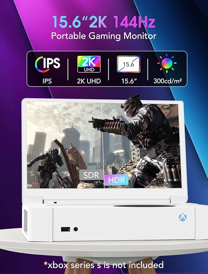 DEPGI 15.6 Portable Monitor for Xbox Series S144Hz 2K QHD IPS Gaming Monitor for Xbox Series S (Not Included) with HDR AMD FreeSync 2X HDMI for Indoor Outdoor Travel