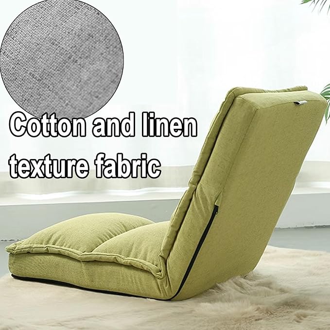 Floor Seating Indoor Chaise Lounge with 5 Adjustable Positions Adjustable Back Support Cotton and Linen Fabric Sofa Chair Video Gaming Chair for Home Office(Green50 * 116 * 16CM)